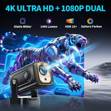 Портативний проєктор Mini Beamer 4K Full HD 1080P з WiFi 6, Bluetooth 5.2 та автоматичною корекцією трапецеїдальних спотворень. Підтримка HDMI, TV Stick, Memory Stick, Laptop. Білий (NT10-Black)