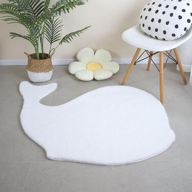Дитячий килимок Whale Design Маленький килимок зі штучного хутра - Волохатий пухнастий килимок для дівчинки та хлопчика в дитячому садку Екстра м'який килимок, який можна прати - Килимок для дитячої кімнати (80x120 см, білий)