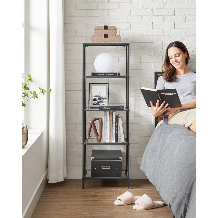 Регал VASAGLE з 5 полицями, для ванної кімнати, вітальні, кухні, офісу, скло + метал, LGT029A01