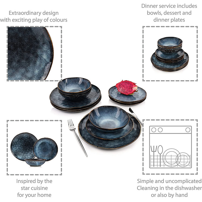 Столовий сервіз з керамограніта Токіо, набір посуду з 12 предметів на 4 персони, унікальний дизайн