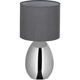 Приліжкова лампа Relaxdays з сенсорним керуванням, сучасна настільна лампа, E14, настільна лампа з тканинним абажуром, ВxГ 34,5 x 18 см, сріблястий/сірий