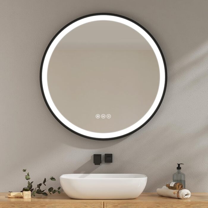 Круглий дзеркало для ванної кімнати EMKE з підсвічуванням 50см, регулювання кольору світла, антизапарник, пам'ять, сенсорне управління, таймер 3 години, енергозберігаючий