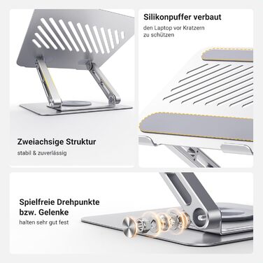 Підставка для ноутбука UGREEN 360° з регулюванням висоти, складна, сіра. Сумісна з MacBook, Air, Pro та ноутбуками 10-17.3