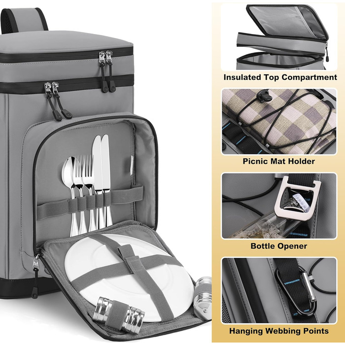 Рюкзак-холодильник 30L, водовідштовхуючий, для пікніків, пляжу, кемпінгу, відпочинку на природі (зелений/сірий)