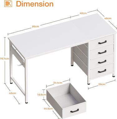 Комп'ютерний стіл ODK з 4 шухлядами 120x48x75.7 см, білий, з тримачем для навушників