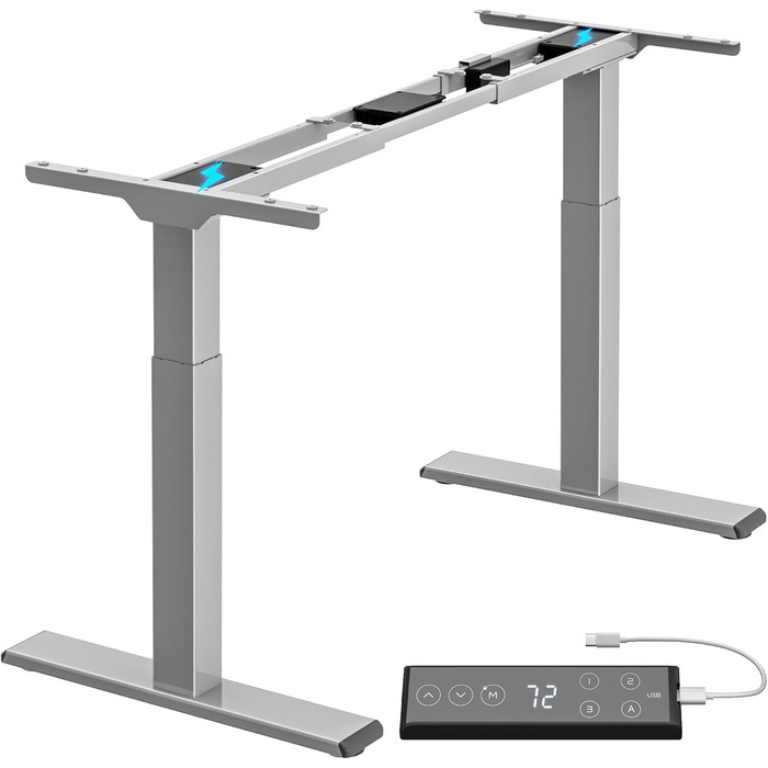 Електричний регульований стіл ALLDREI з 2 моторами, Type-C порт, 4 пам'яті, телескопічна ніжка (сірий)