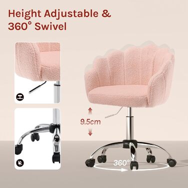 Крісло WOLTU для офісу та дому з м'якою спинкою у вигляді пелюстки, обертове, з регулюванням висоти, рожеве, з тканини кашемір