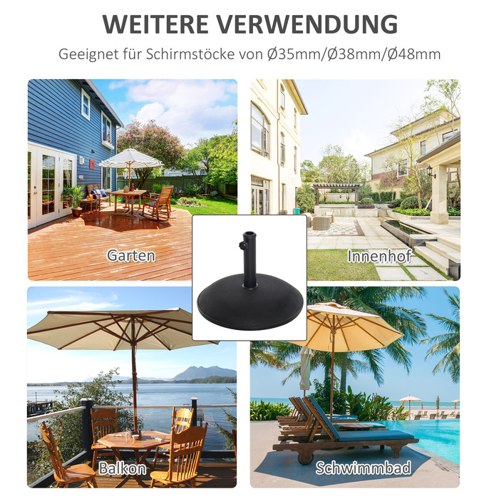 Підставка для парасольки Outsunny 25 кг зі сталі та цементу, чорна, Ø49 x 37 см, стабільний захист від сонця для саду та тераси