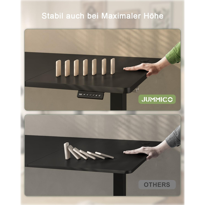 Електричний стіл JUMMICO з регулюванням висоти 120 x 60 см з USB-портом для зарядки, чорний