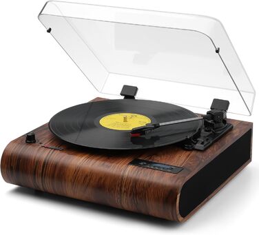 Вініловий програвач VOSTERIO Bluetooth з вбудованими HiFi стерео динаміками, підтримкою 3 швидкостей (33/45/78 об/хв), функцією оцифрування вінілових платівок у MP3, FM-радіо, USB, TF, Aux-In, RCA, LED-дисплеєм