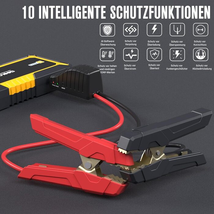 Powerbank Starthilfe GOOLOO GP2000 для автомобілів: 4000A, USB-швидка зарядка, LED, кабель для підзарядки, 8.0L бензин/6.0L дизель