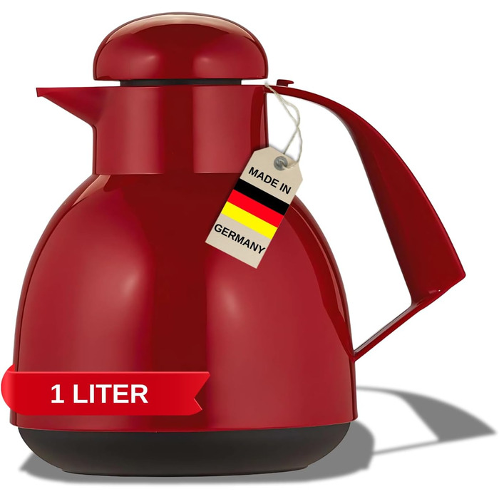 Термос Helios Day Thermoskanne Rot 1L: 6 годин тепла, підставка для пакетиків чаю, легке очищення, для чаю та кави