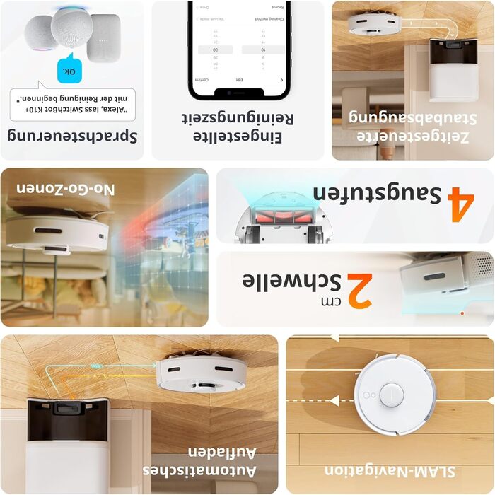 Робот-пилосос SwitchBot K10+ з док-станцією та вологими серветками, тиха робота 45dB, LiDAR-навігація, сумісний з Alexa