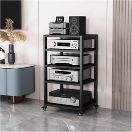 Аудіо стійка Hi-Fi, 5-поверхова AV медіа-полиця на колесах, велика місткість для стерео-компонентів, шафа для електроніки, чорна