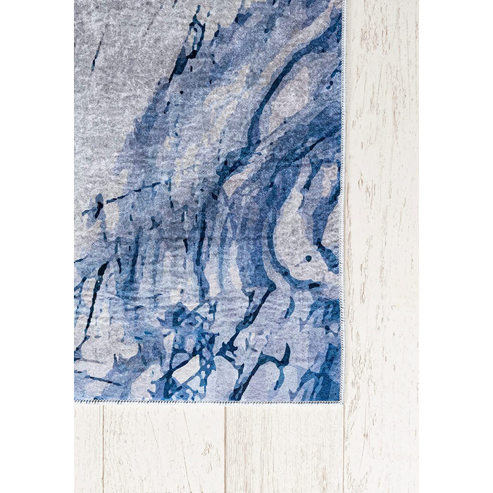 Сучасний Мазовецький килим-миється килим з коротким ворсом-М'який килим для вітальні, спальні , їдальні-килими з мармуровим абстрактним малюнком-чорний сірий золотий (140 х 200 см, синій / 97850)