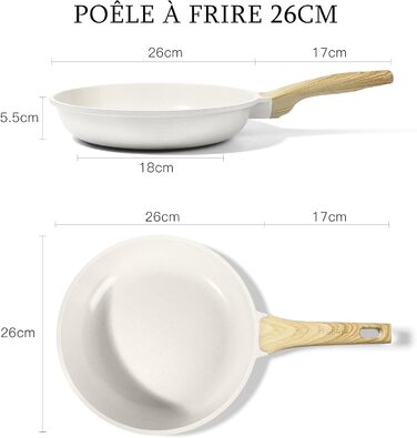 Сковорода з керамічним антипригарним покриттям GiPP – 24 см, здорова, безпечна, для індукційних плит, без PFAS та PFOA, можна мити в посудомийній машині, з прохолодним ручками, білий колір