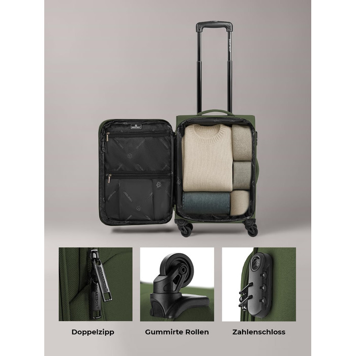 Набір валіз Smartbox 3-в-1 для жінок та чоловіків | Легкі та міцні валізи-ролики, якісний softcase, 4 колеса та кодовий замок | Розширювані | Колір: Slate-green (S 56 см)