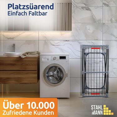 Розкладна сушилка для білизни STAHLMANN® - 20 м сушильної поверхні, чорна, з кріпленнями для дрібних речей, Made in EU