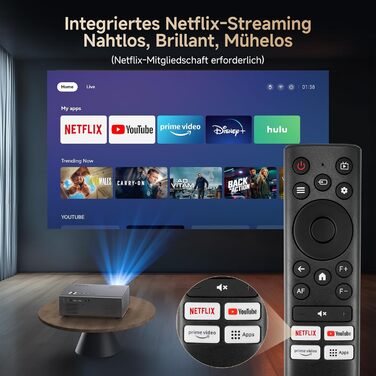 4K Smart проєктор KOGATA з авто-фокусом, WiFi 6, Bluetooth та підтримкою Netflix | Домашній кінотеатр для саду та стрімінгу | Сірий