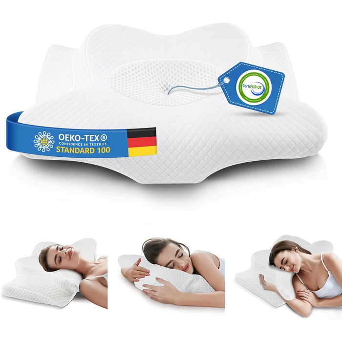 Ортопедична подушка для шиї Gobikey з memory foam, 62 x 40 см. Підходить для сну на боці, спині та животі. Білий колір.