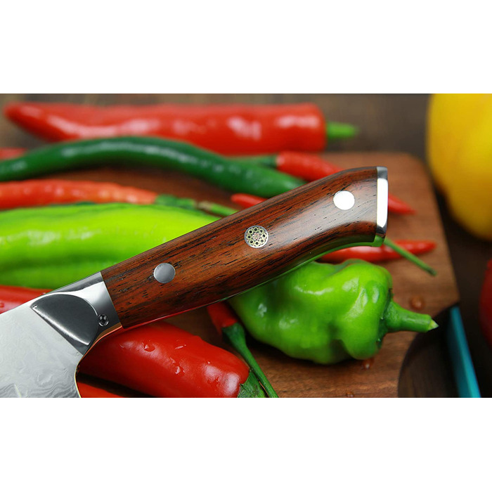 SCHNEIDWERK Santoku ніж з дамаської сталі, кухонний ніж 17.6 см, 67 шарів нержавіючої сталі, кухонний ніж з дамаської сталі, дуже гострий, DI-серія