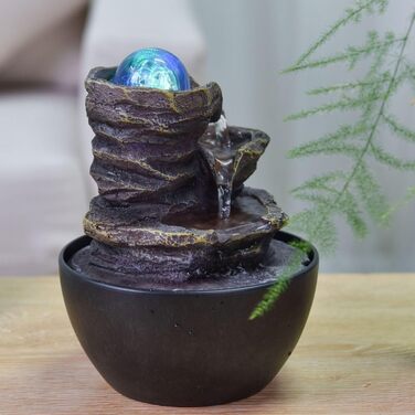 Фонтан для дому Zen'Light Zimmerbrunnen: розслаблення та медитація з LED-підсвіткою. Ідеально для вітальні, спальні, офісу. Компактний фонтан з закритим циклом, висота 18 см (Guru).