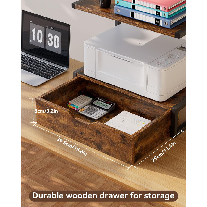 Підставка для принтера IBUYKE 2-ярусна, столик з полицею, органайзер для офісу, TLJ015W (Коричневий)