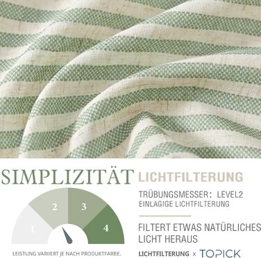 Лляні штори в смужку в тон, Сучасні бежеві лляні штори, фіранки для вітальні, фіранки для усамітнення, непрозорий шарф з вушками в смужку, комплект з 2 предметів, 130x225 (130x225h (см), зелене на бежевому)