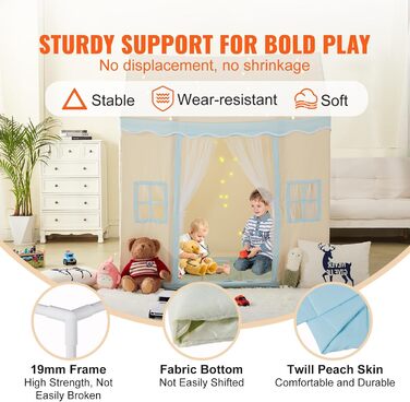 Дитячий намет VEVOR Tipi для дітей 1-5 років, складний намет з килимком та сумкою, з вікнами, для дому та вулиці, бежевий (хатинка)