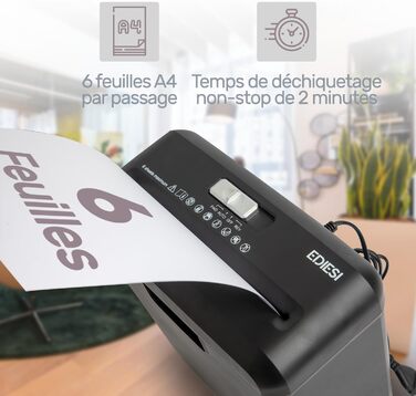 Шредер для дому та офісу Ediesi: знищення до 6 аркушів, для кредитних карт, CD та DVD, 10 літрів