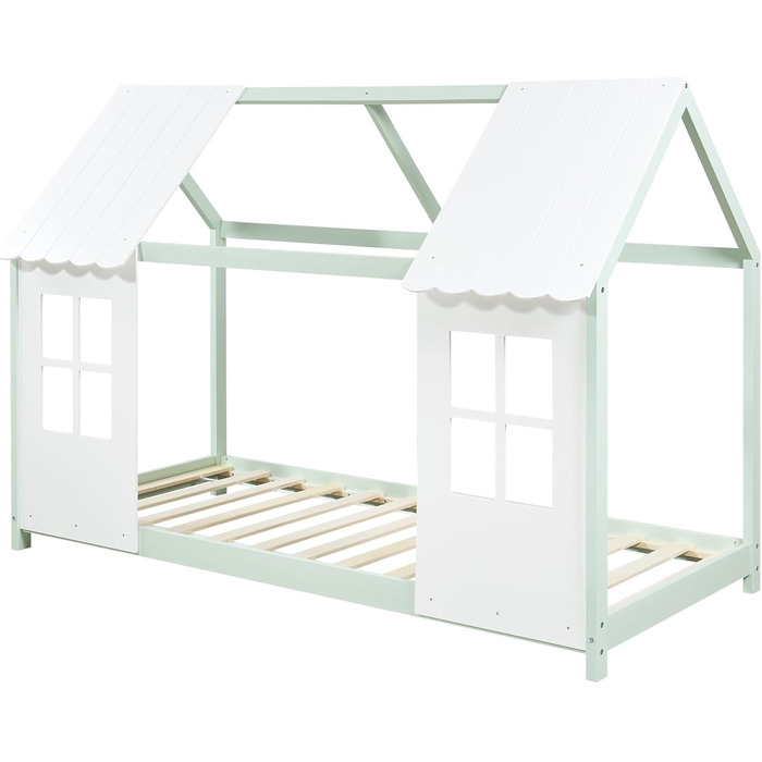 Дитяче ліжко Tostedt: будиночок-ліжко для підлітків, ліжко-ігровий будиночок, напіввідкритий дизайн, ліжко Монтессорі з масиву сосни, 120x200 см, рожевий/білий