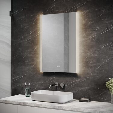 LED дзеркало для ванної кімнати Badspiegel 60x80 см з підсвічуванням, сенсором та протизапарюванням, IP44, 3 колірні температури, модель J