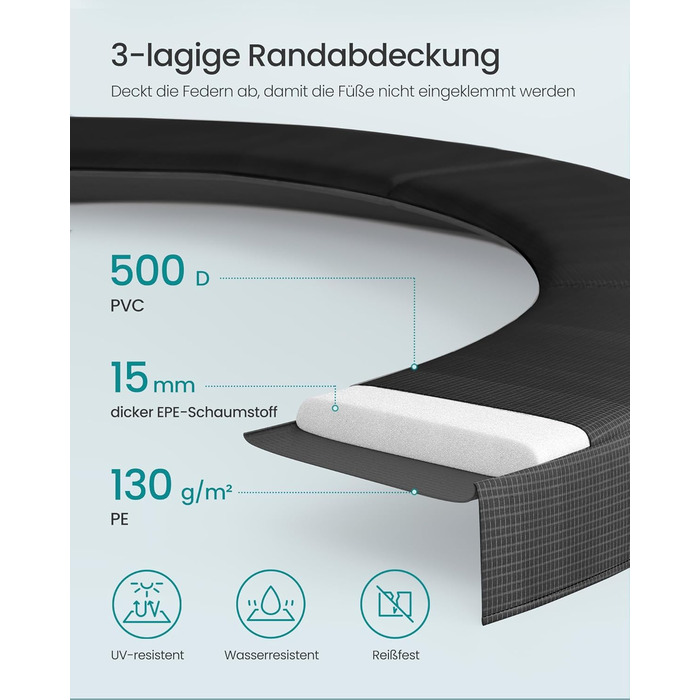 Батут SONGMICS вуличний Ø366 см з захисною сіткою, драбиною та м'якими стійками, чорний