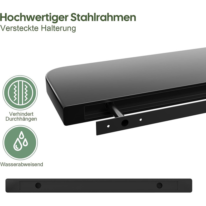 Набір з 3 настінних полиць Wandregal з дерева, чорного кольору - Плаваючі полиці з прихованим кріпленням для вітальні, спальні, кухні, для книг та декору