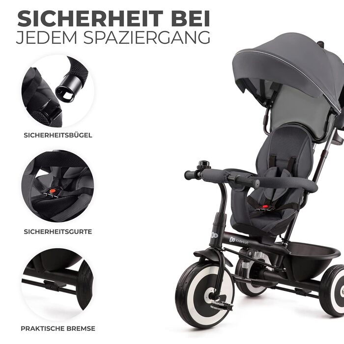 Триколісний велосипед Kinderkraft ASTON для дітей 9 місяців - 25 кг з батьківською ручкою, обертовим сидінням, кошиком та дахом, зелений