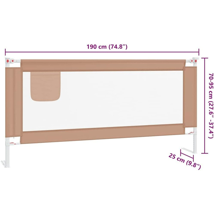 Бортик для ліжка дитячого vidaXL 200x25 см, бежевий (Taupe), захист від випадання, тканинний