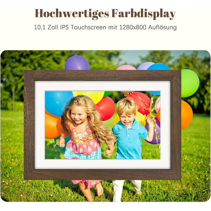 Цифровий фоторамка Eptusmey 10.1 дюймів з Wi-Fi, дерев'яний корпус з дуба, 32GB, HD IPS сенсорний екран 1280x800, відтворення фото/відео через Uhale APP, подарунок для чоловіків та жінок, колір A-Білий