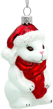 Підвіска Кролик в капелюсі Санта-Клауса, ялинкові прикраси, скляна фігурка, підвіска на ялинку-преміум-лінія, варіант білий, 711