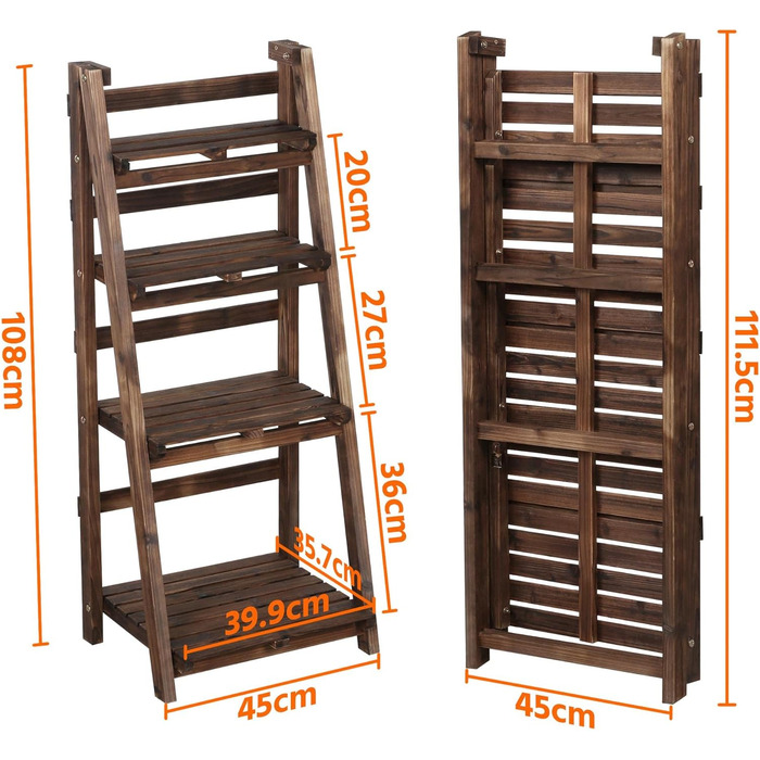 Складна 4-ярусна дерев'яна полиця для сходів Yaheetech для квіткових горщиків, внутрішніх і зовнішніх