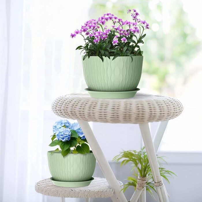 Великі горщики для квітів 3 шт. (12+10+9 дюймів), 30.5x25.4x25.4x22.9 см, для дому та саду, з дренажними отворами, зелені