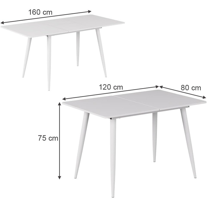 Розкладний стіл Vicco Esstisch Beaver, 80x70 см, білий (120-160x75x80 см)