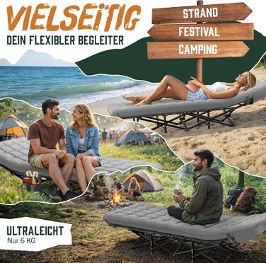 Розкладне туристичне ліжко ELONEO NEU з преміум-матрацом, витримує до 200 кг, з сумкою для транспортування, сіре