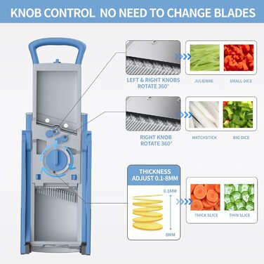 Регульований овочевий слайсер-млинчик Mandoline, овочевий слайсер, нарізчик картоплі та цибулі (блакитний)