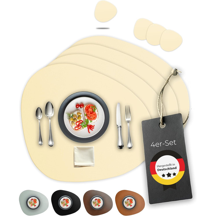 Набори серветок для столу, 4 шт. – екологічні, стабільні та неслизькі – з еко-шкіри, Made in Germany (Сучасний стиль, Бежевий колір)