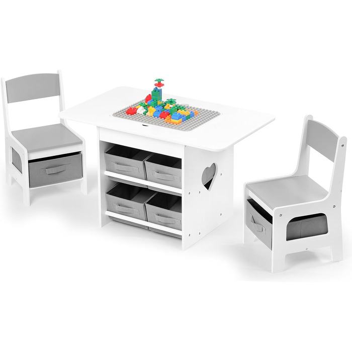 Дитячий стіл зі стільцями, ігровий стіл для дітей з місцем для зберігання. Набір меблів для дитячої кімнати (Сірий)