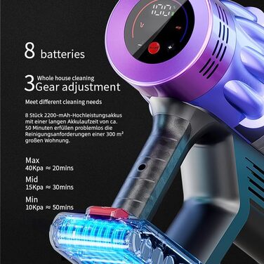 Bergexpertен Orizom: Бездротовий пилосос з автоматичним визначенням забруднення | 60 хв роботи | Без мішка | Для килимів, твердих підлог та шерсті тварин | 550 Вт (Фіолетовий)
