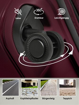 Набір валіз REDOLZ Hartschalen 3-в-1 | Розширювані, з TSA-замком | З міцного поліпропілену | Для жінок та чоловіків (Burgundy)