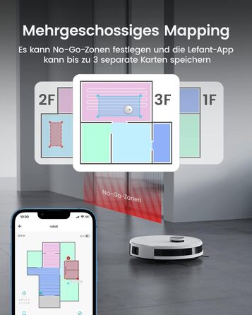 Робот-пилосос LEFANT M1, 4000 Па, LiDAR, 200 хв, самозарядка, WLAN, заборонені зони, для шерсті домашніх тварин, килимів, твердої підлоги