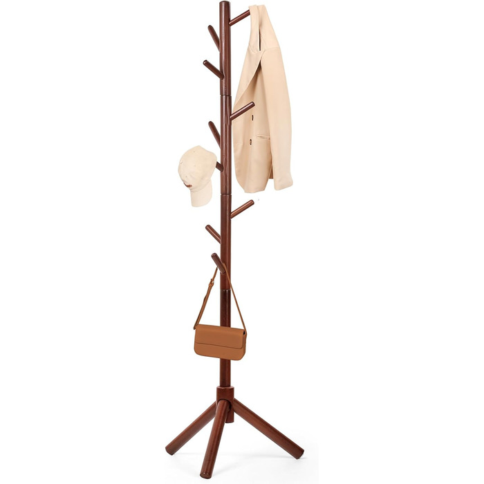 Дерев'яний вішак для одягу з буку, 9 гачків, 3 положення по висоті, для одягу, шапок, шарфів, сумок (білий/коричневий)