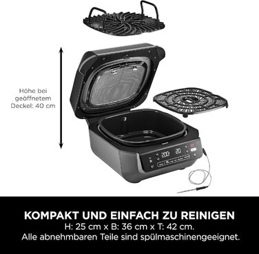 Мультигриль Ninja MAX 6-в-1 з фритюрницею, 3.8л, сірий/срібний, DG551EU